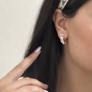 گوشواره زنانه میناکاری طرح گل